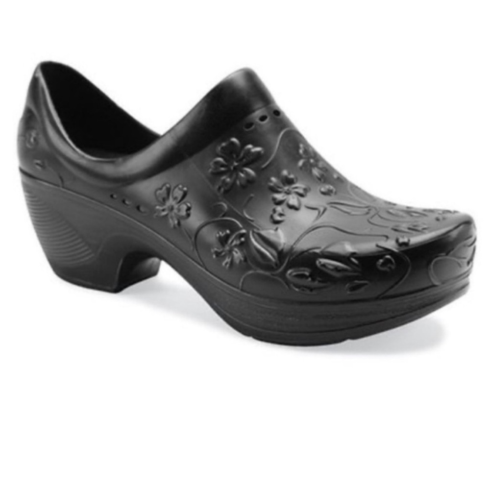 Dansko Black Floral Clog Mules